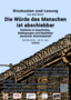 Himmel über Stacheldraht-Gefängniszaun mit Schriftzug "Die Würde des Menschen ist abschiebbar - Einblicke in Geschichte, Bedingungen und Realitäten deutscher Abschiebehaft"