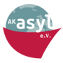 Schriftzug 'AK Asyl' auf einer Weltkugel, die in einem symbolisierten roten Boot getragen wird