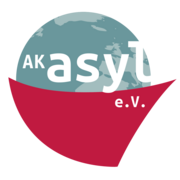 Schriftzug 'AK Asyl' auf einer Weltkugel, die in einem symbolisierten roten Boot getragen wird